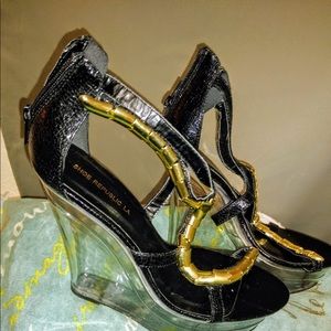 Black Patten Leather Platform Clear Wedge Heel